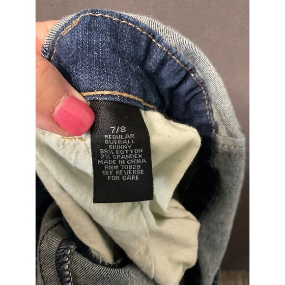 Rue 21 Distressed Denim Overalls Juniors 7/8 Skinny Jeans Bib Retro Chore - Picture 5 of 7